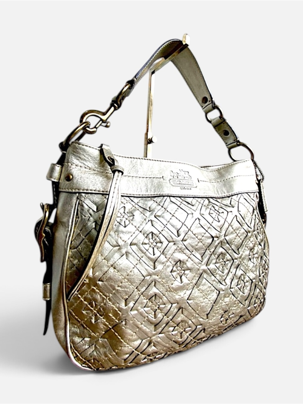 Coach Gold Woven Zoe Buckle Shoulder Bag